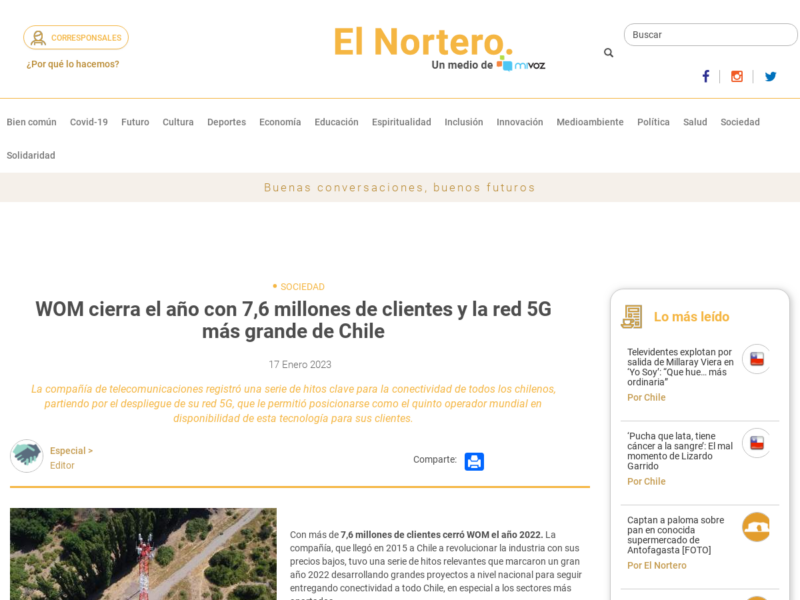 WOM cierra el año con 7,6 millones de clientes y la red 5G más grande de Chile
