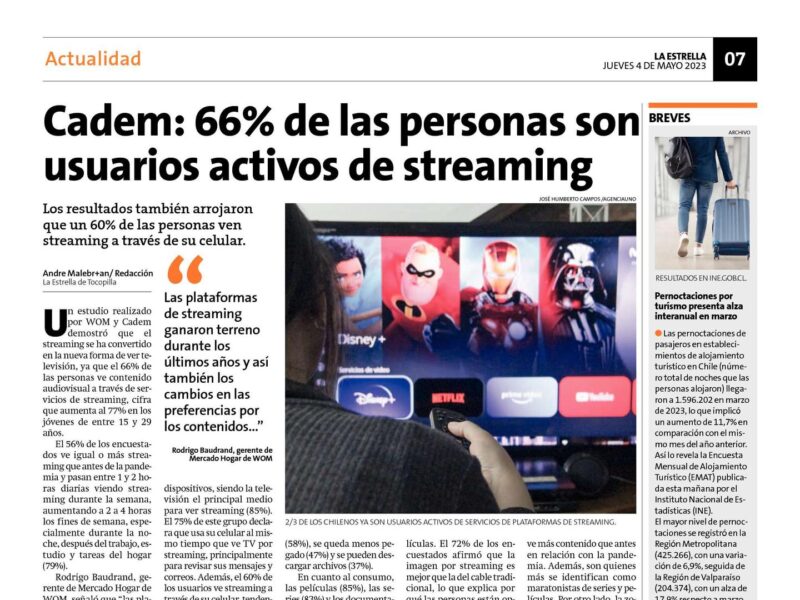 Cadem: 66% de las personas son usuarios activos de streaming