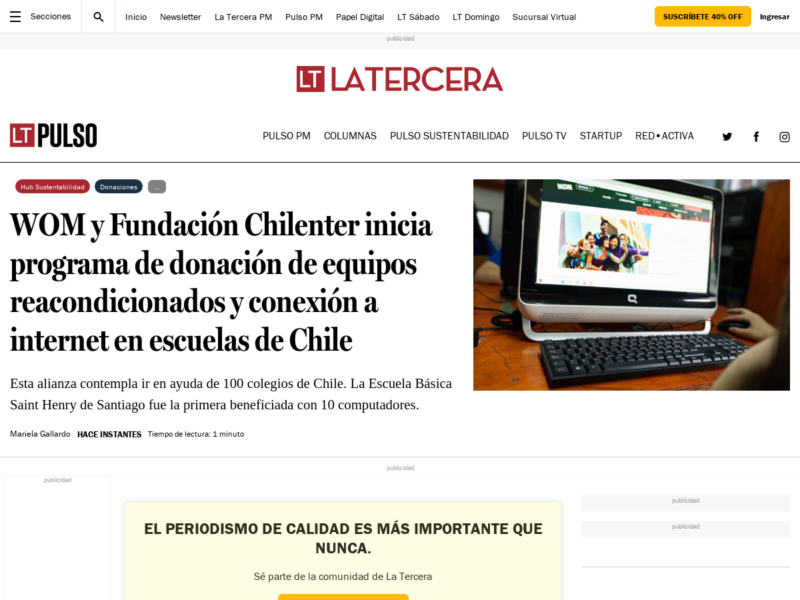 WOM y Fundación Chilenter inicia programa de donación de equipos reacondicionados y conexión a internet en escuelas de Chile