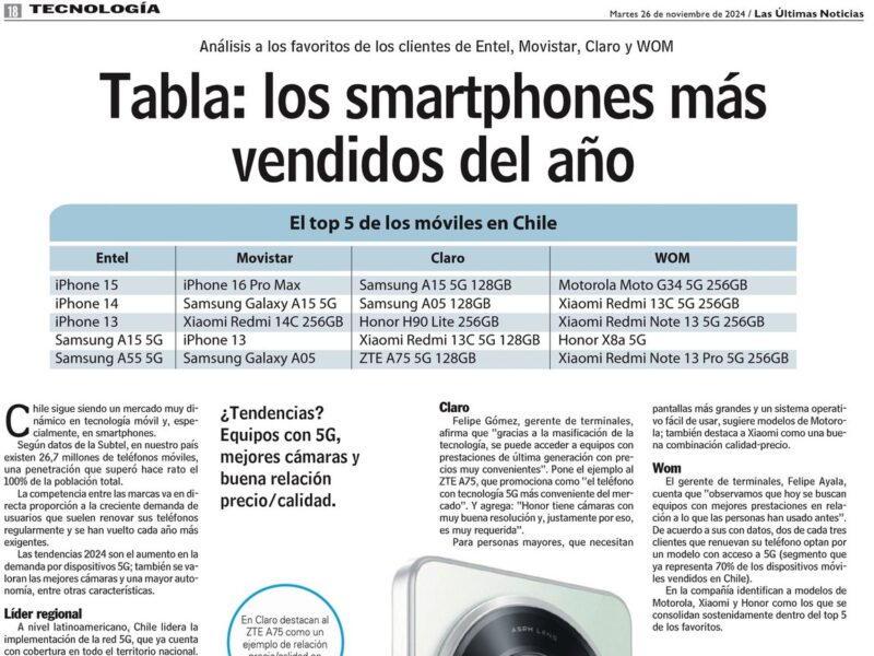 Tabla: los smartphones más vendidos del año