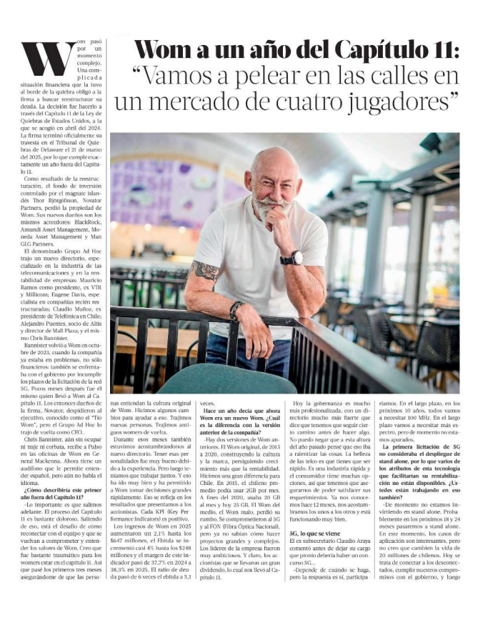 Entrevista Chris Bannister en La Tercera, marzo de 2026