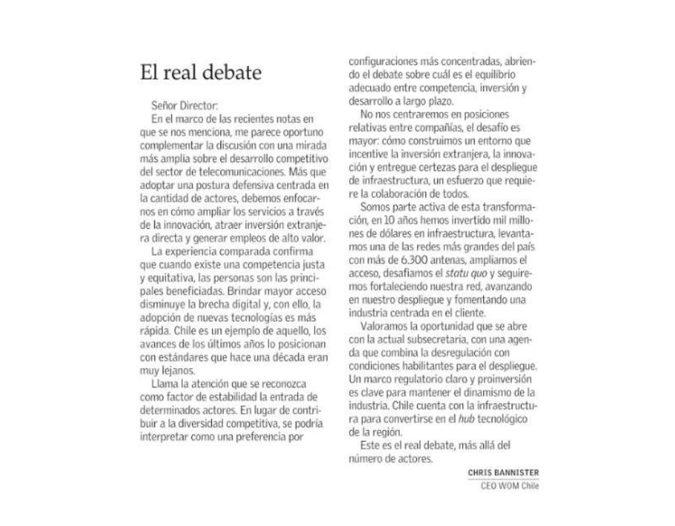 Carta al Director Chris Bannister: El real debate